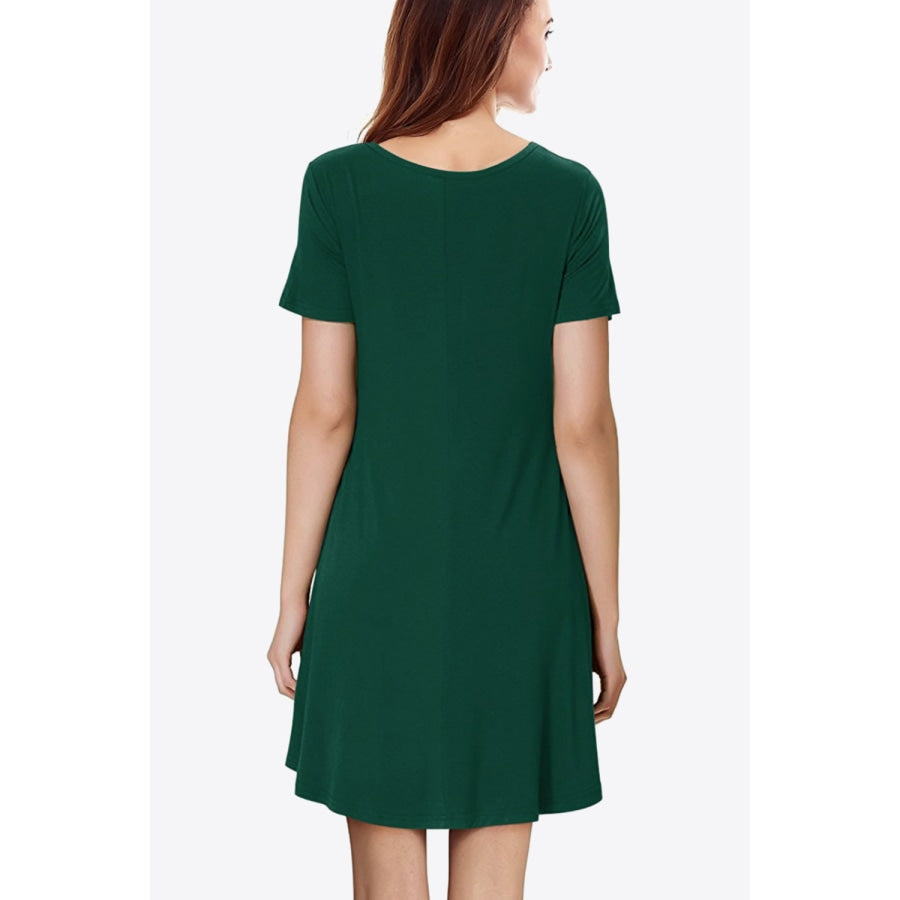 Short Sleeve V-Neck Knee-Length Dress