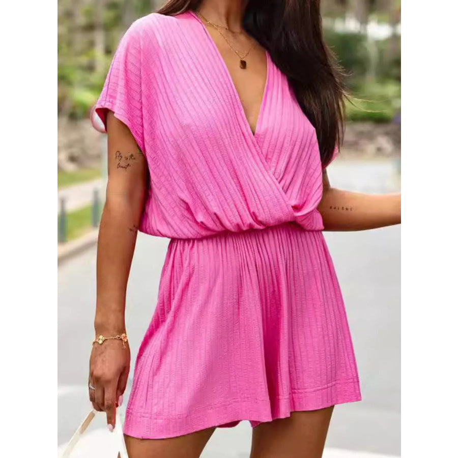 Short-Sleeve V-Neck Ribbed Romper Apparel and Accessories