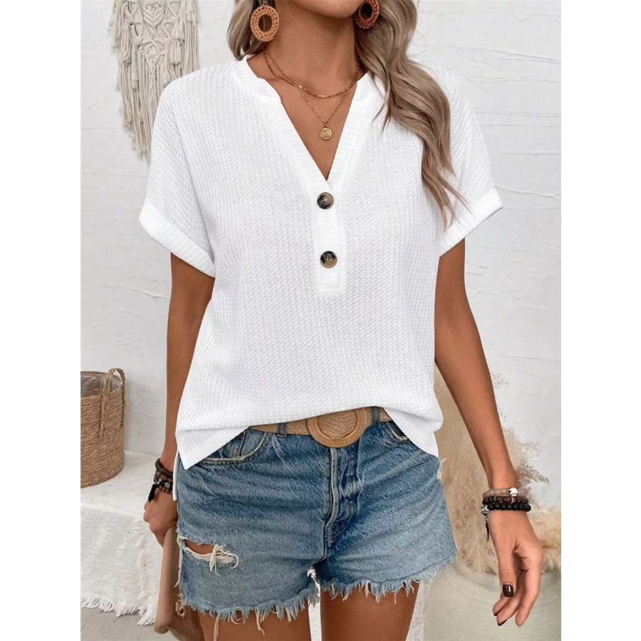 Short Sleeve Waffle Knit T-Shirt White / S Apparel and Accessories