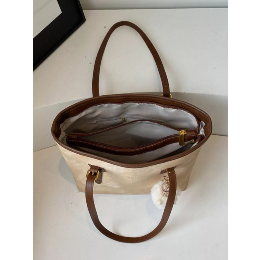 Shoulder Bag with Plush Charm Camel / One Size Apparel and Accessories