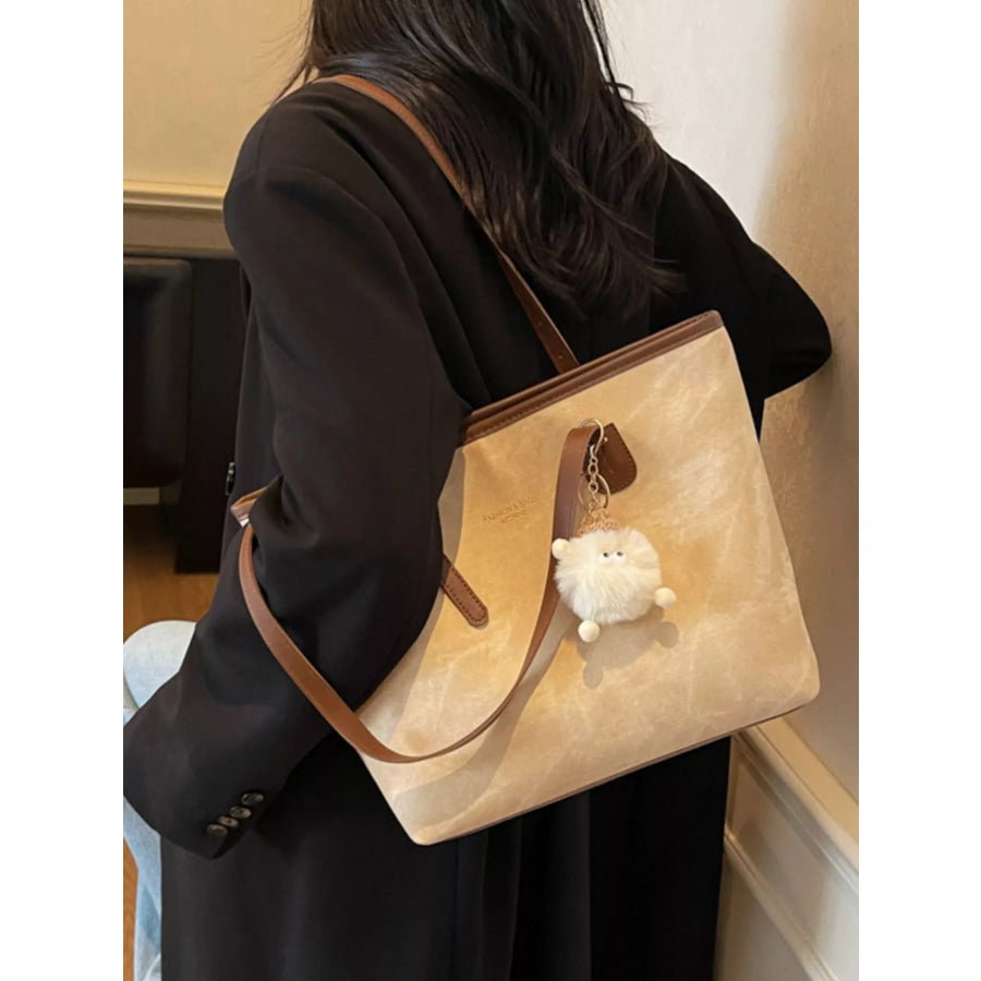 Shoulder Bag with Plush Charm Camel / One Size Apparel and Accessories