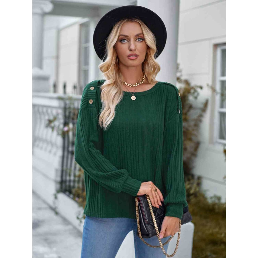 Shoulder Detail Round Neck Top Green / S