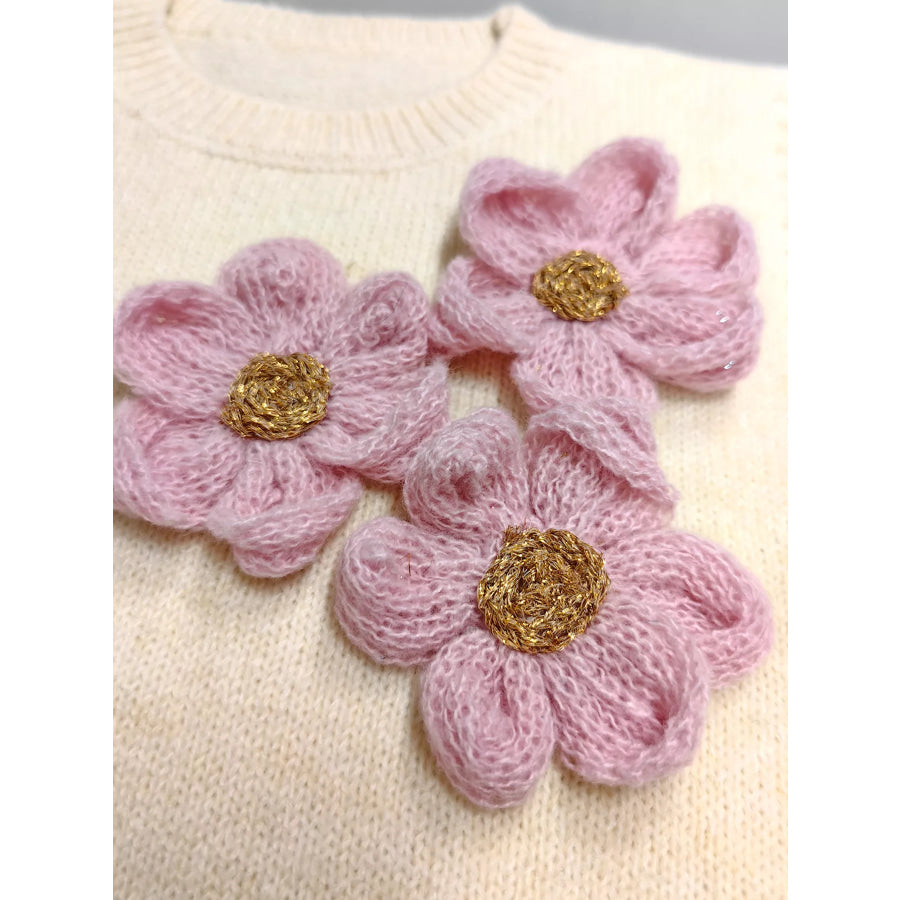 Side Button Sweater Vest with 3D Floral Appliques Apparel and Accessories