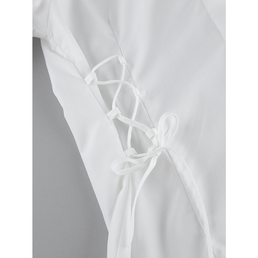 Side Lace Up Button Up Shirt Apparel and Accessories