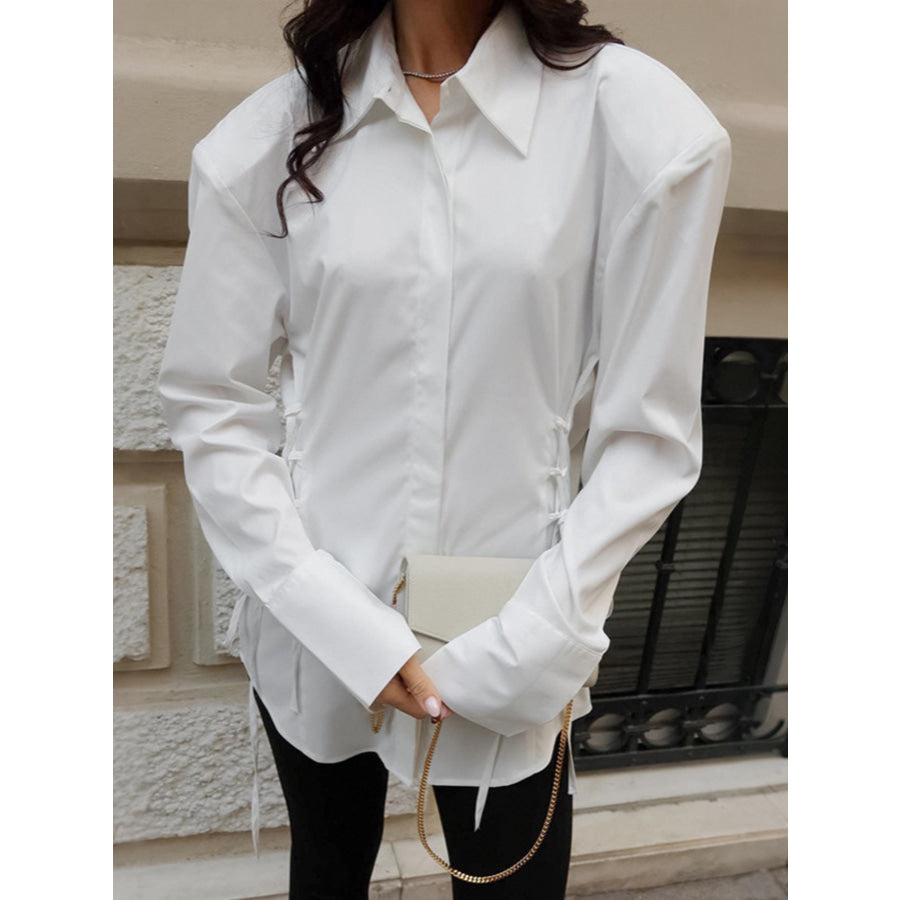 Side Lace Up Button Up Shirt Apparel and Accessories