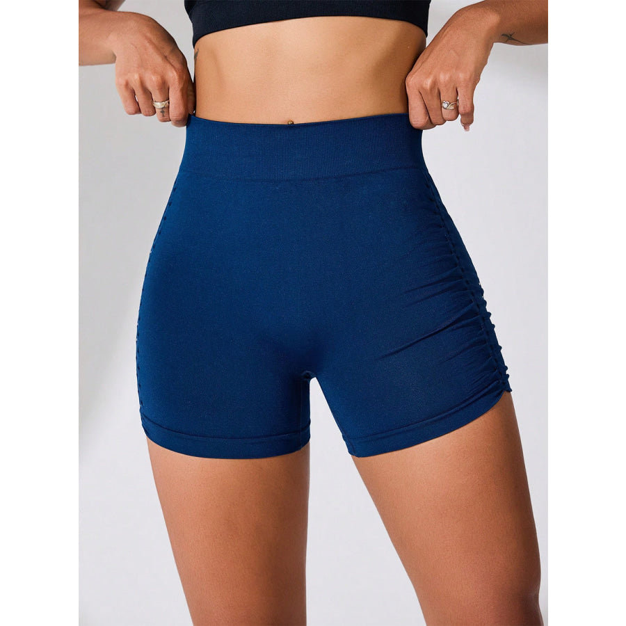 Side Ruched High Rise Active Shorts Dark Blue / S Apparel and Accessories