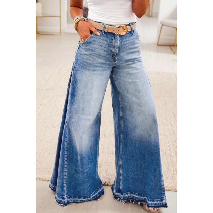 Side Seam Gathering Flare Leg Jeans Apparel and Accessories