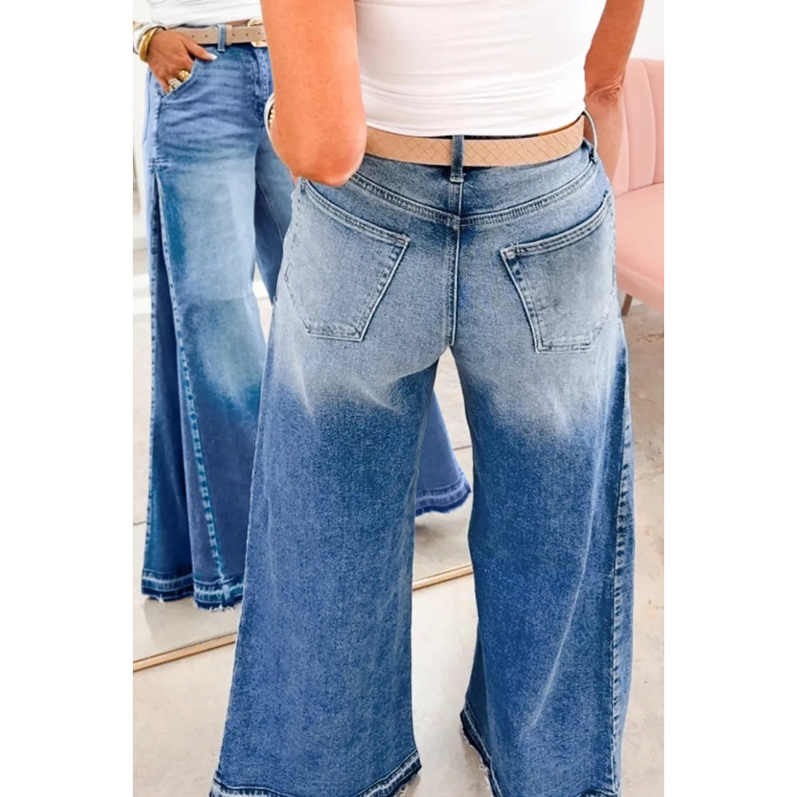 Side Seam Gathering Flare Leg Jeans Apparel and Accessories