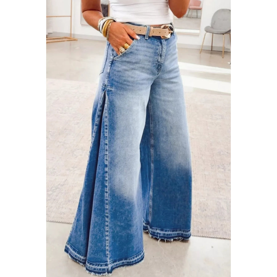 Side Seam Gathering Flare Leg Jeans Apparel and Accessories