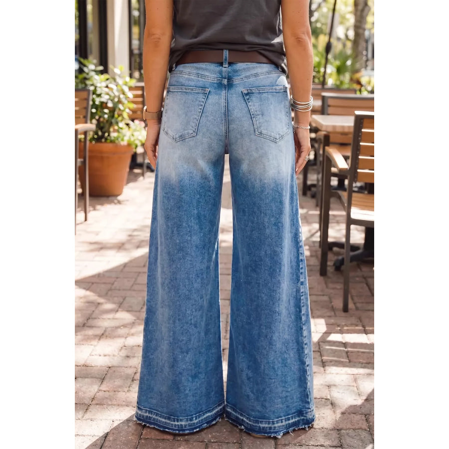 Side Seam Gathering Flare Leg Jeans Apparel and Accessories