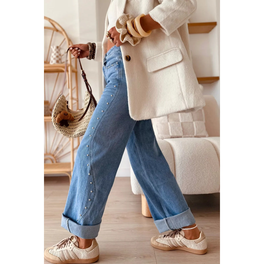 Side Seam Rivet Detail Ankle Length Casual Jeans Apparel and Accessories