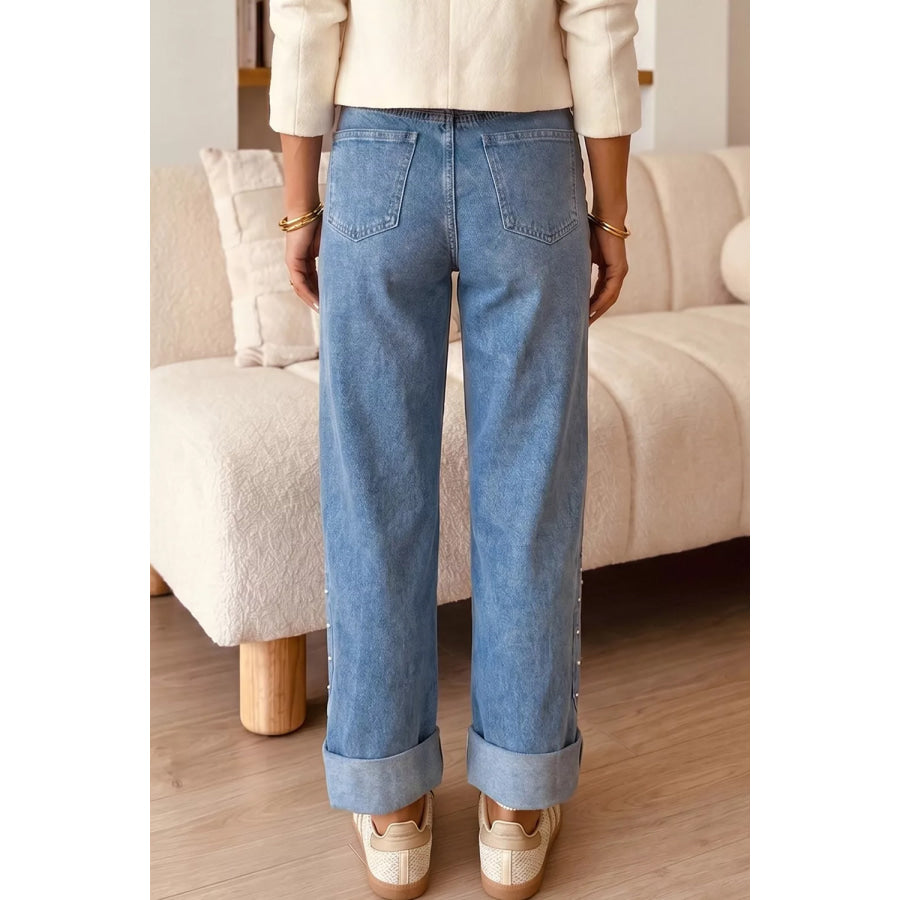 Side Seam Rivet Detail Ankle Length Casual Jeans Apparel and Accessories