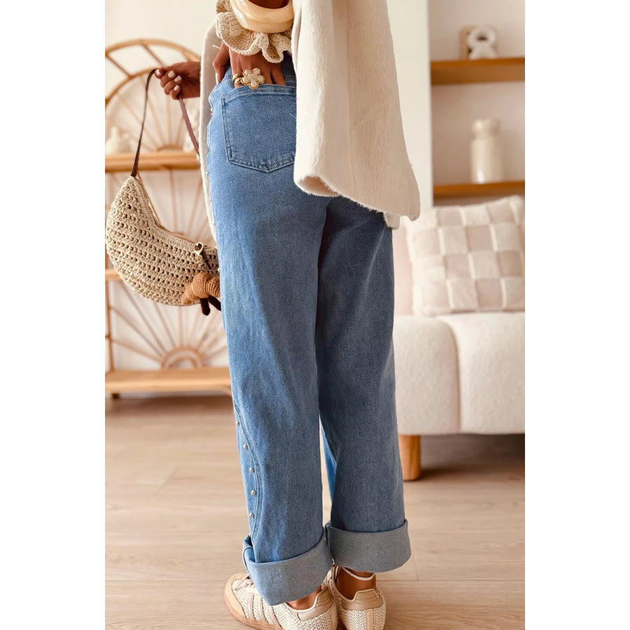 Side Seam Rivet Detail Ankle Length Casual Jeans Apparel and Accessories