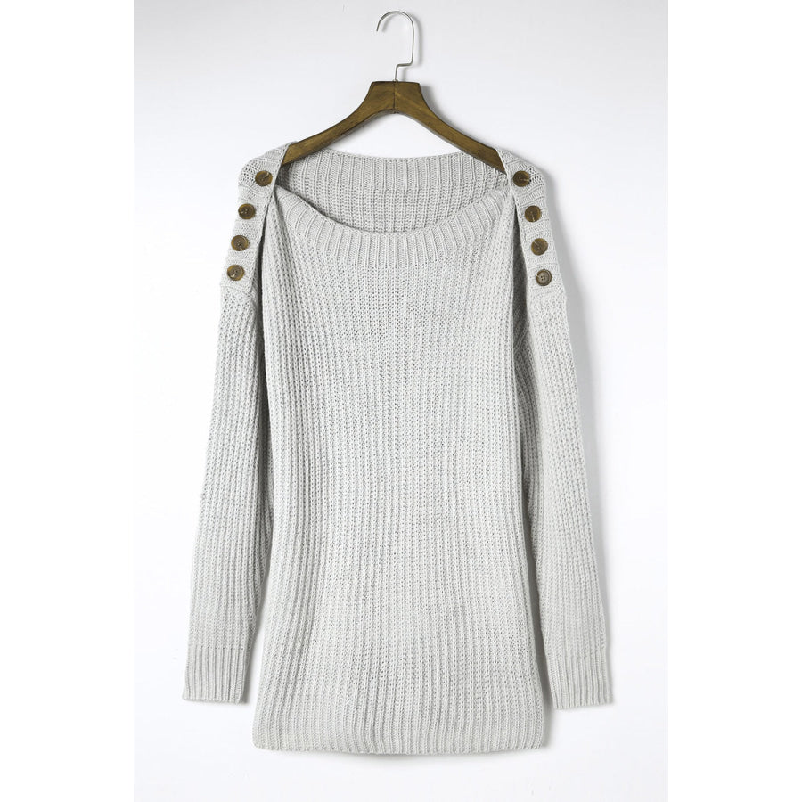 Side Slit Boat Neck Long Sleeve Sweater Apparel and Accessories