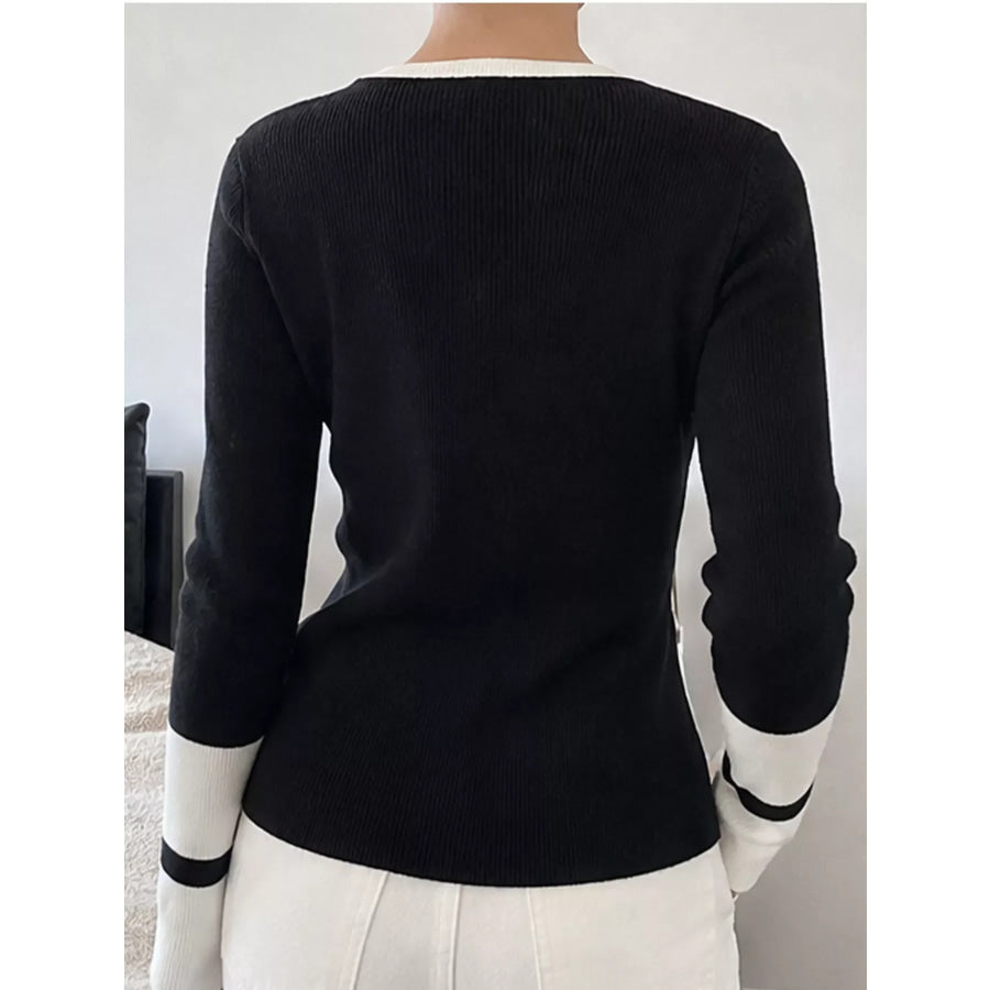 Side Slit Contrast Trim Sweater Apparel and Accessories