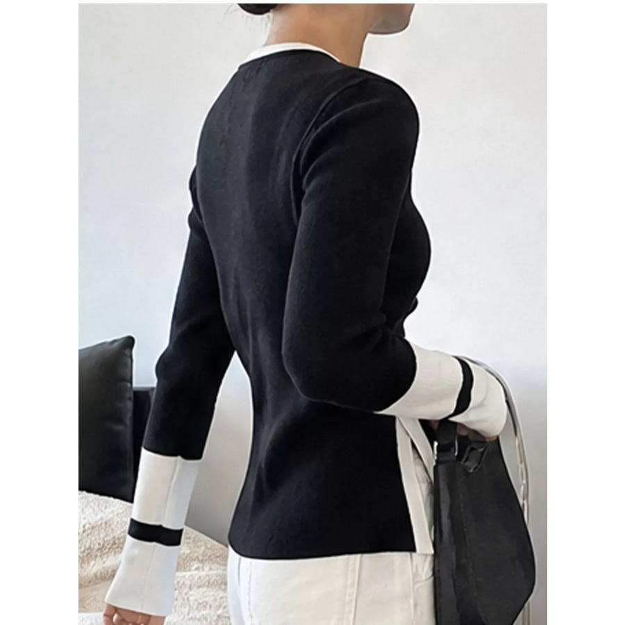 Side Slit Contrast Trim Sweater Apparel and Accessories