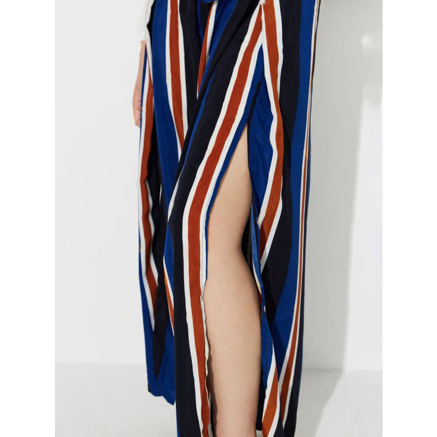 Side Slit Contrast Wide Leg Pants Apparel and Accessories