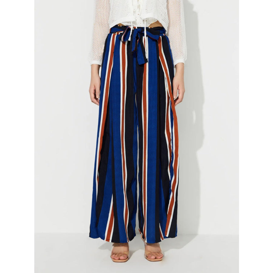 Side Slit Contrast Wide Leg Pants Apparel and Accessories