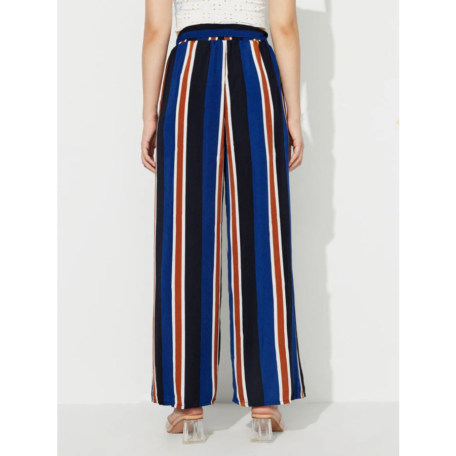 Side Slit Contrast Wide Leg Pants Apparel and Accessories