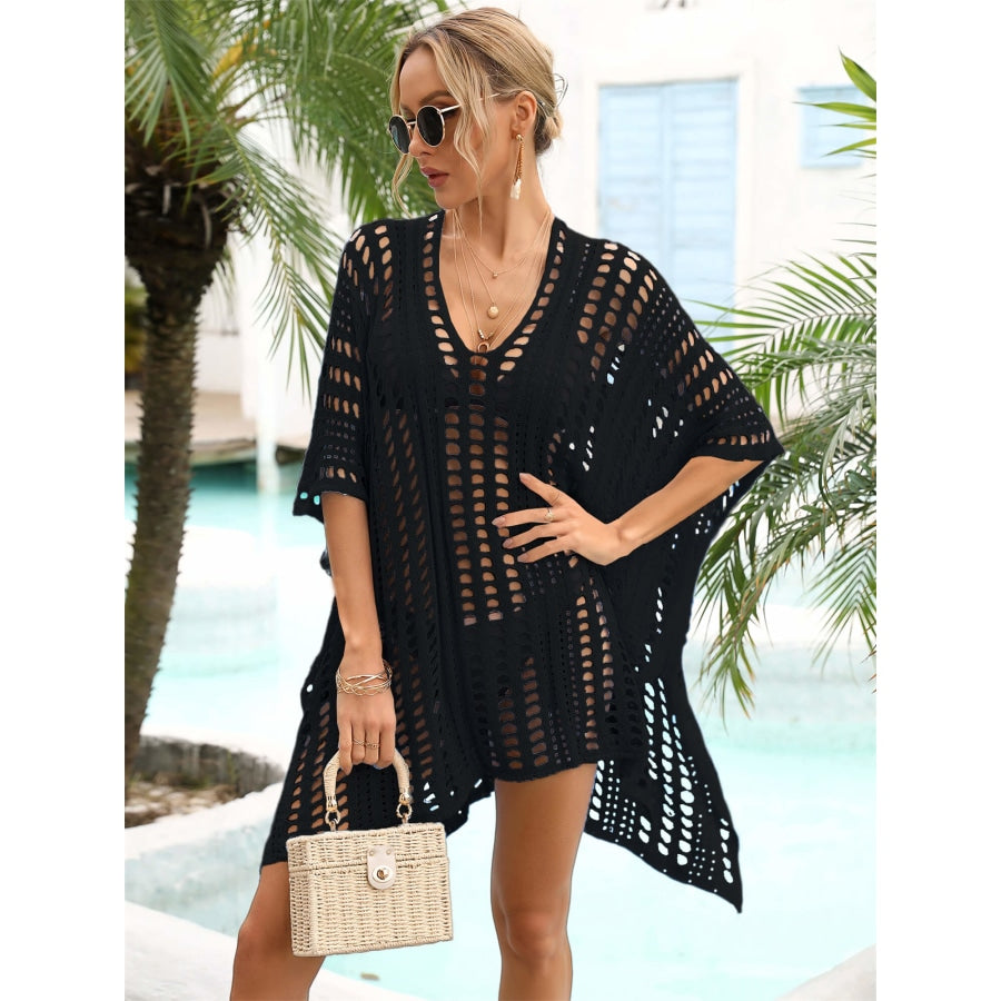 Side Slit Dolman Sleeve Cover-Up Black / One Size