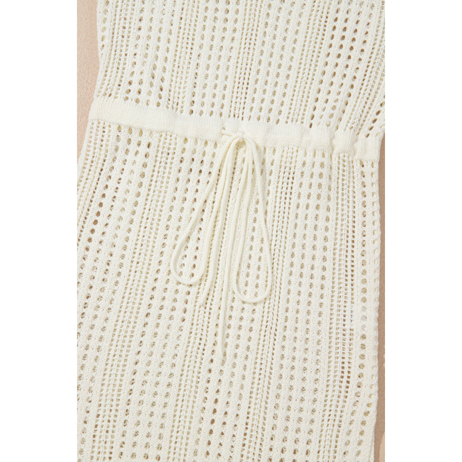 Side Slit Drawstring V-Neck Knit Cover Up Dress Apparel and Accessories