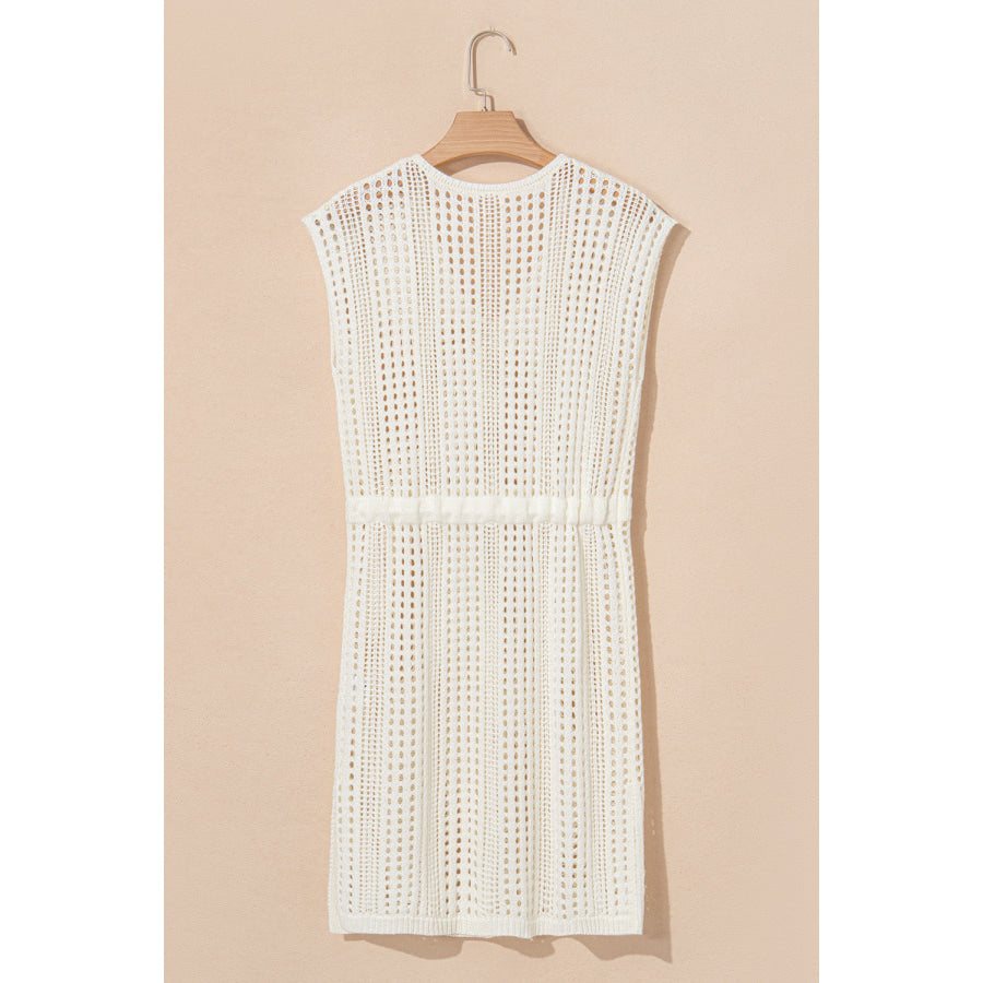 Side Slit Drawstring V-Neck Knit Cover Up Dress Apparel and Accessories