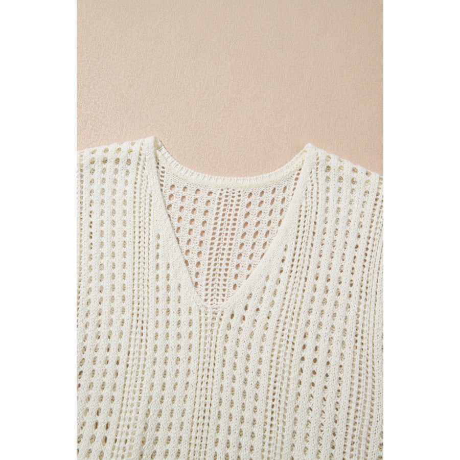 Side Slit Drawstring V-Neck Knit Cover Up Dress Apparel and Accessories