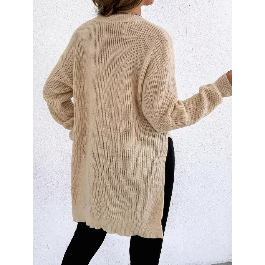Side-Slit Dropped Shoulder Sweater Apparel and Accessories