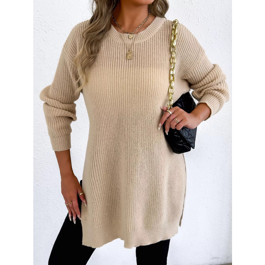Side-Slit Dropped Shoulder Sweater Apparel and Accessories