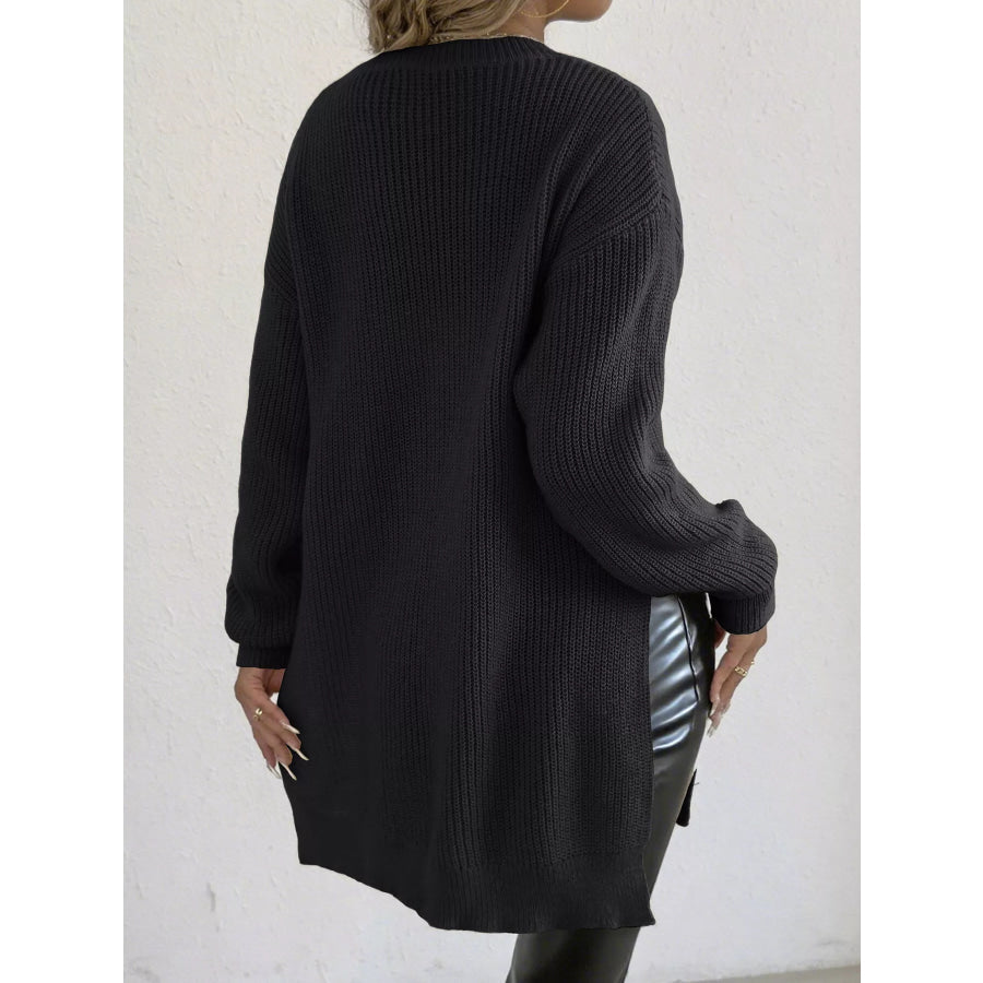 Side-Slit Dropped Shoulder Sweater Apparel and Accessories