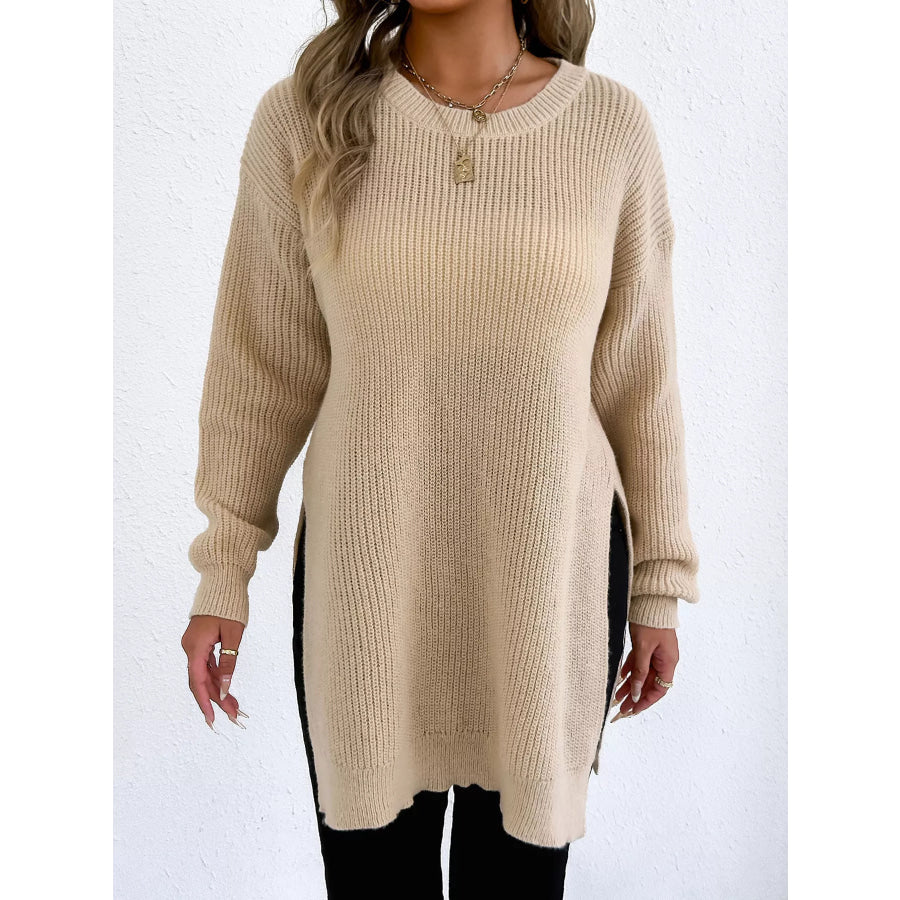 Side-Slit Dropped Shoulder Sweater Apparel and Accessories