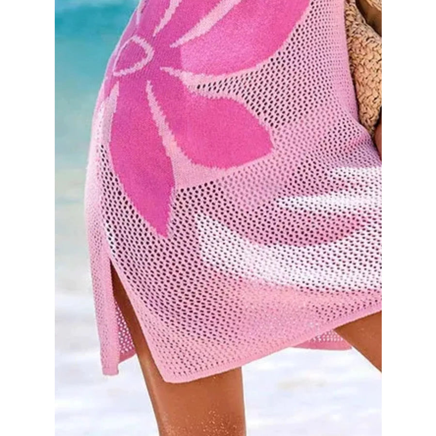 Side Slit Flower Crochet Knit Cover Up Dress Apparel and Accessories