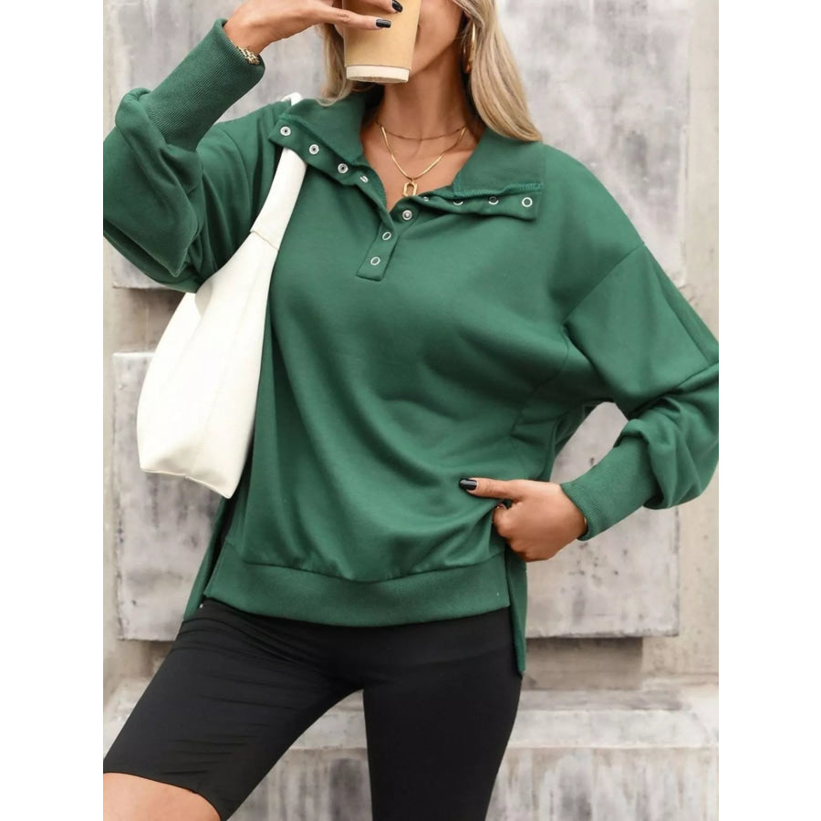 Side Slit Half Snap Sweatshirt Apparel and Accessories
