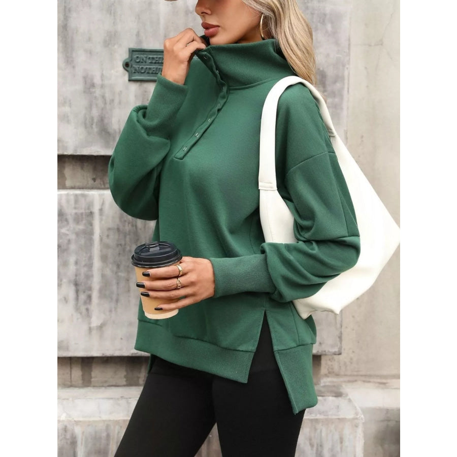 Side Slit Half Snap Sweatshirt Apparel and Accessories