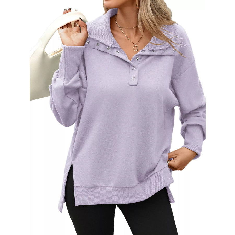 Side Slit Half Snap Sweatshirt Apparel and Accessories