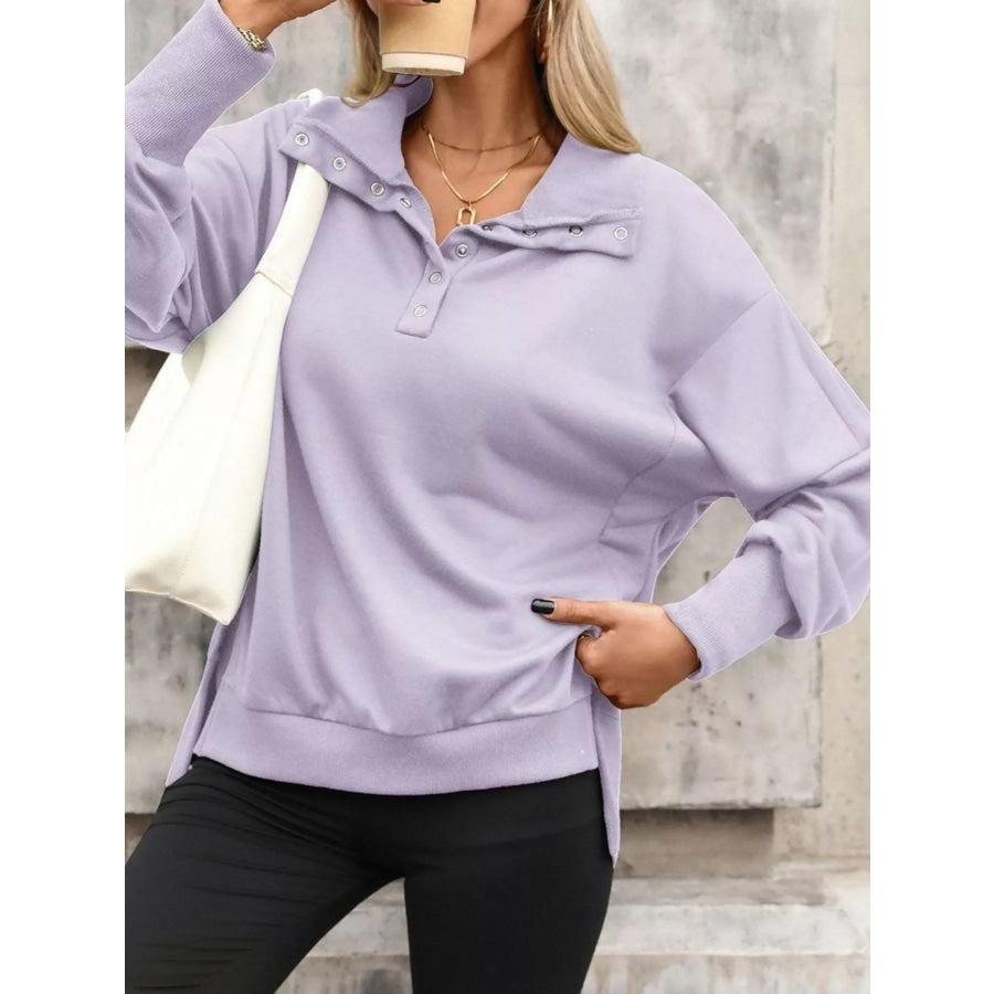 Side Slit Half Snap Sweatshirt Apparel and Accessories