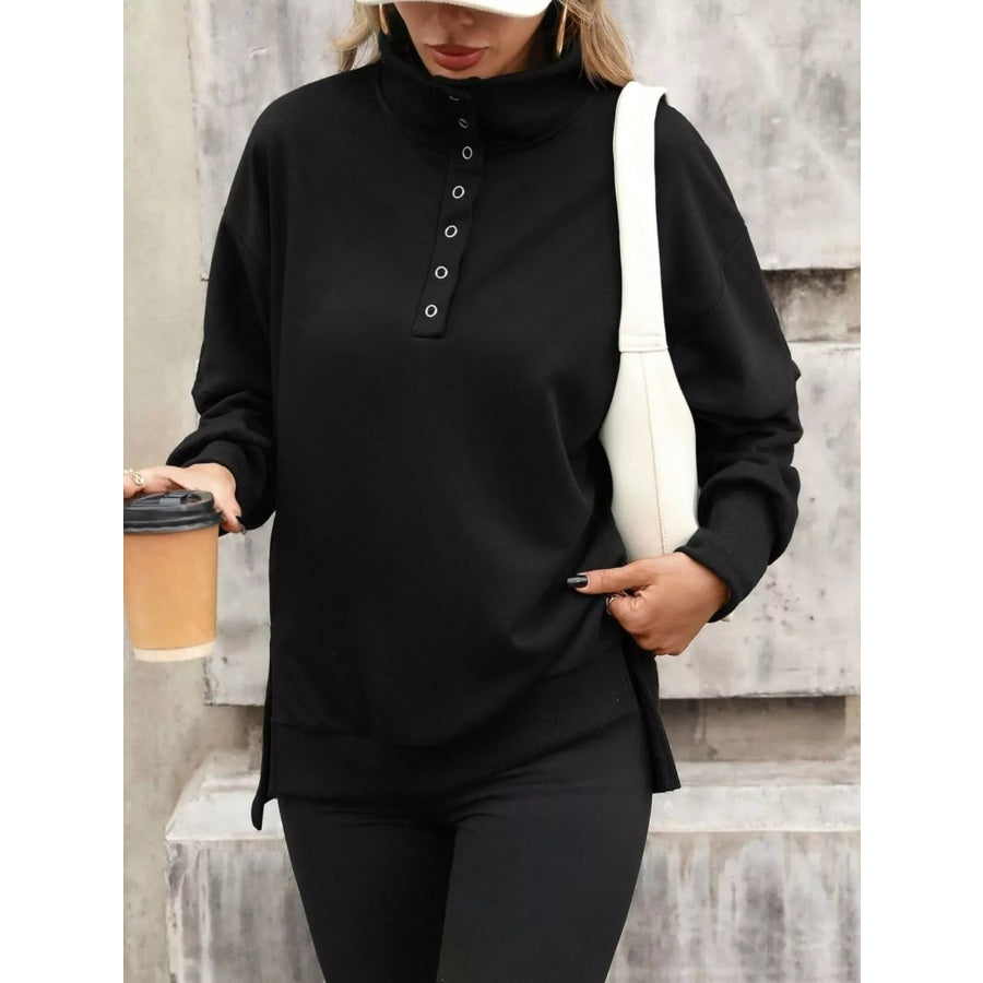 Side Slit Half Snap Sweatshirt Apparel and Accessories