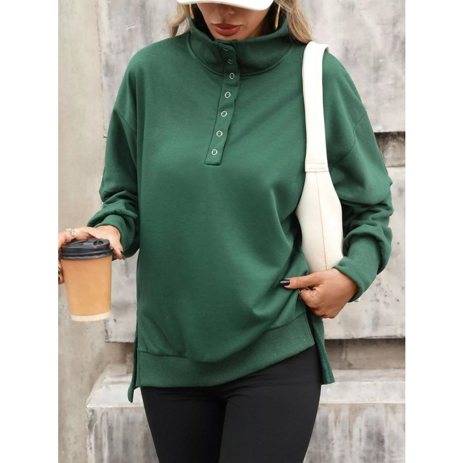 Side Slit Half Snap Sweatshirt Apparel and Accessories