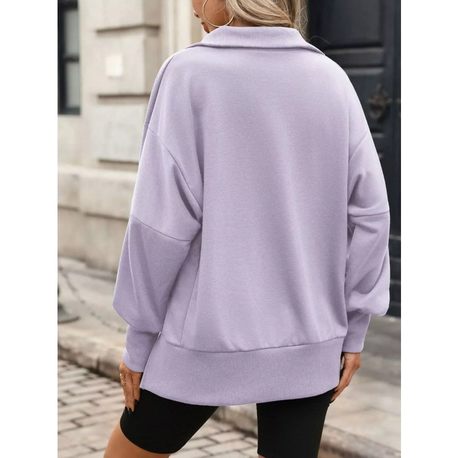 Side Slit Half Snap Sweatshirt Apparel and Accessories