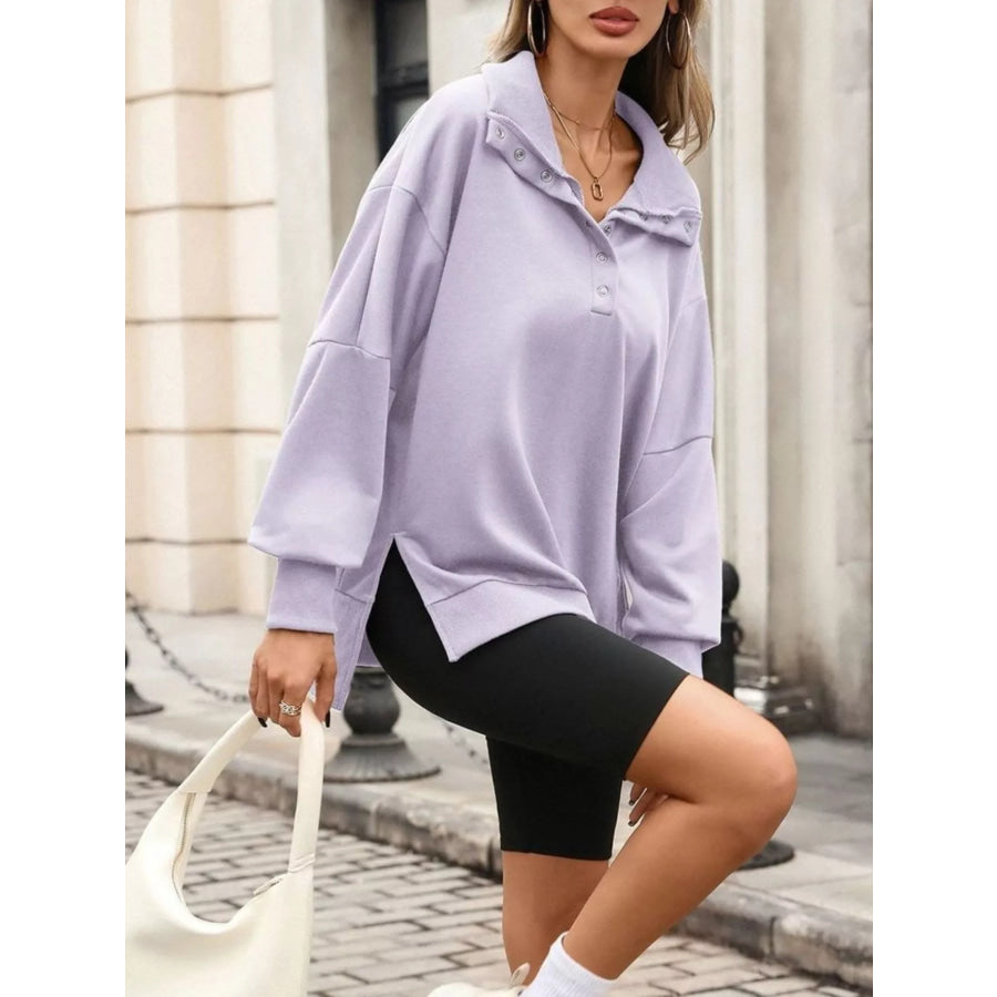 Side Slit Half Snap Sweatshirt Apparel and Accessories