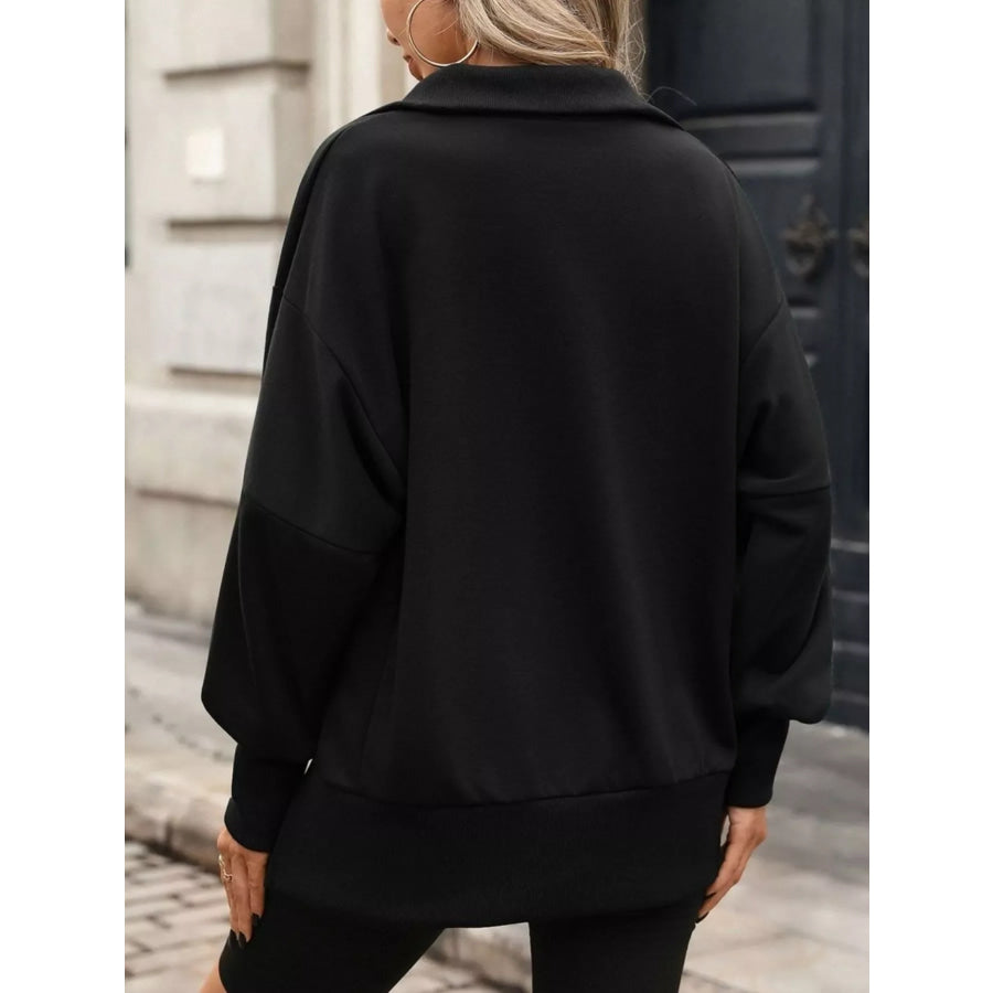 Side Slit Half Snap Sweatshirt Apparel and Accessories