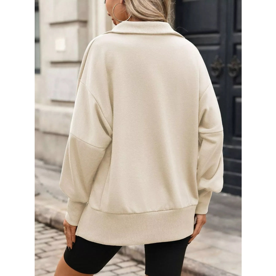 Side Slit Half Snap Sweatshirt Apparel and Accessories
