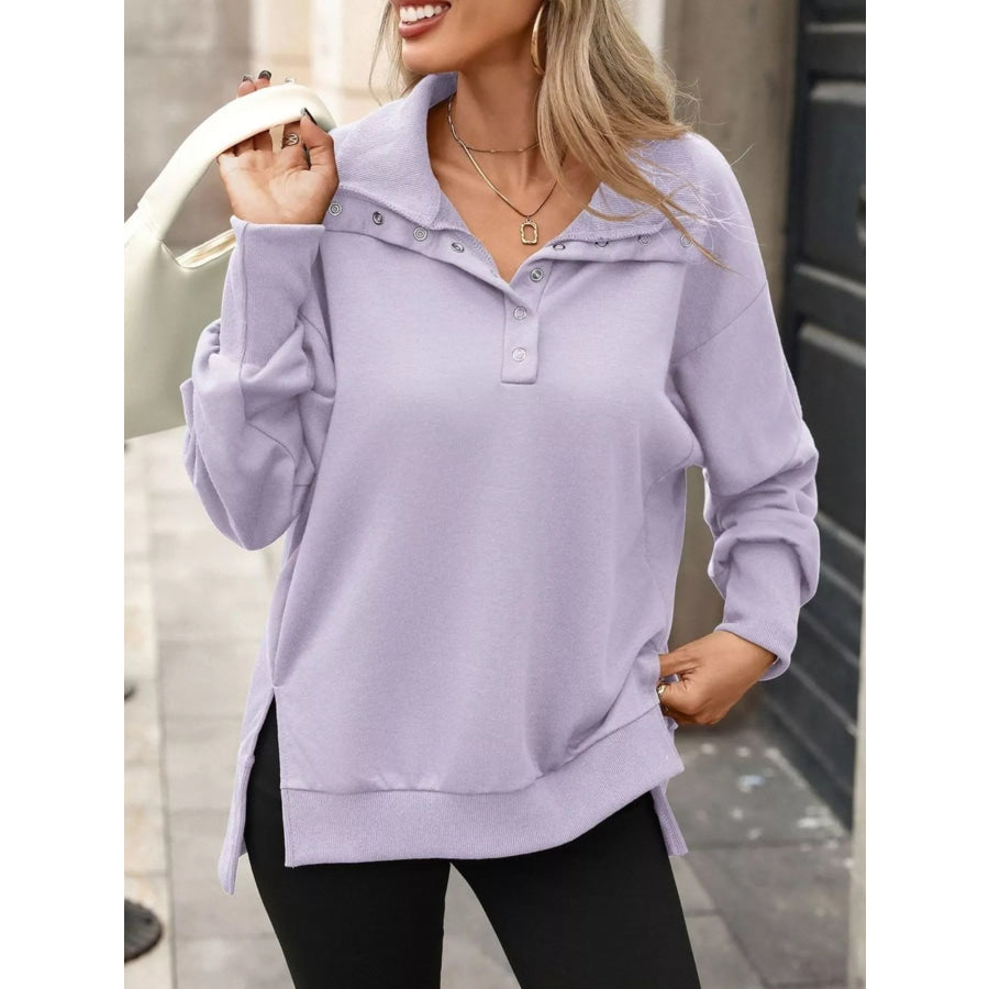 Side Slit Half Snap Sweatshirt Apparel and Accessories
