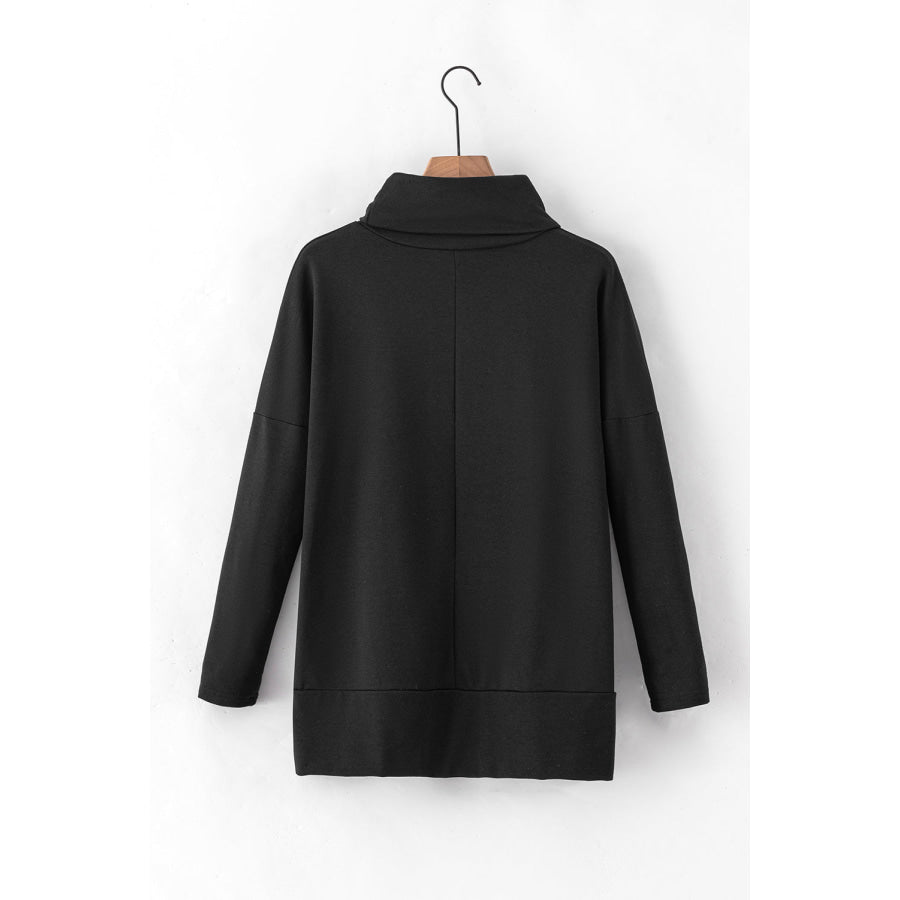 Side Slit High-Low Cowl Neck Long Sleeve Blouse Apparel and Accessories