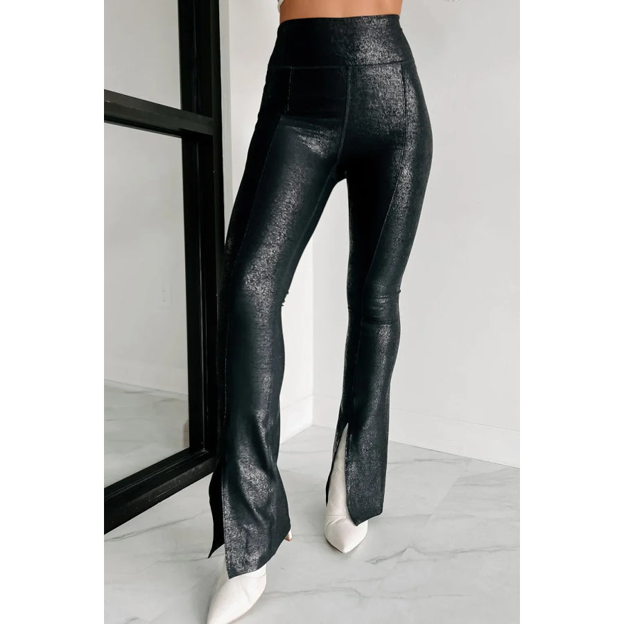 Side Slit High Waist Pants Black / S Apparel and Accessories