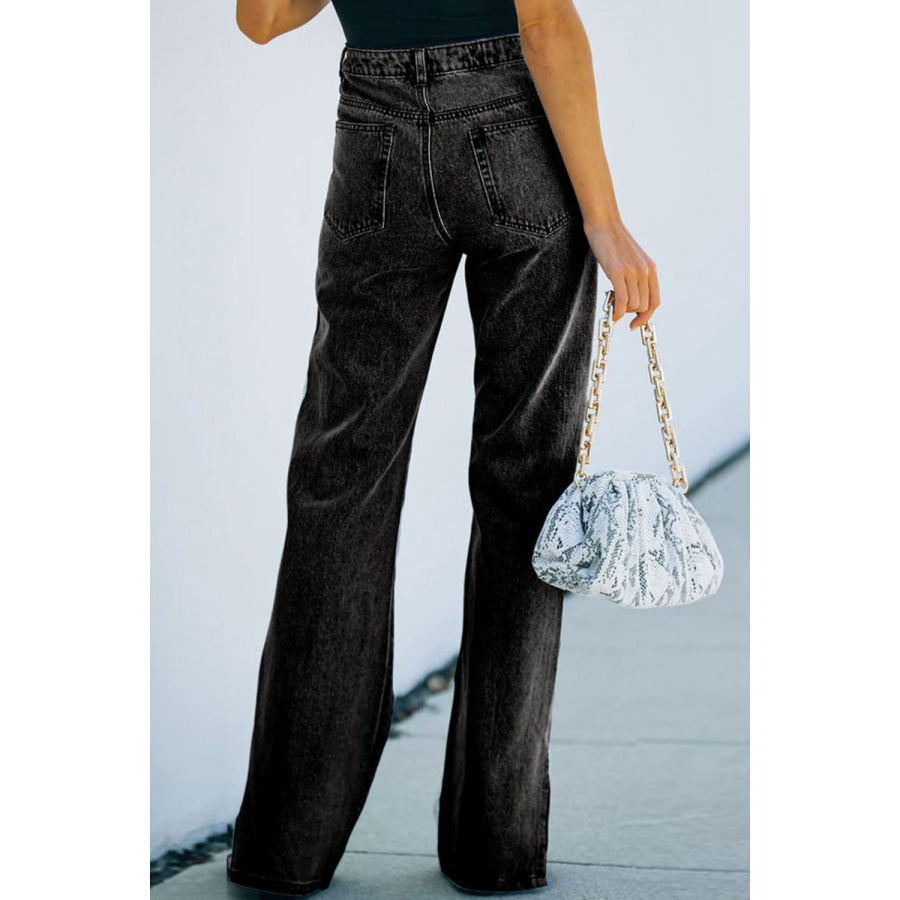 Side Slit Jeans with Pockets Apparel and Accessories