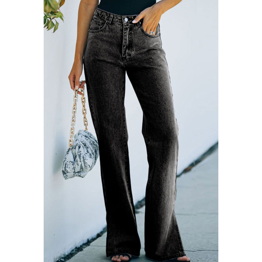 Side Slit Jeans with Pockets Apparel and Accessories