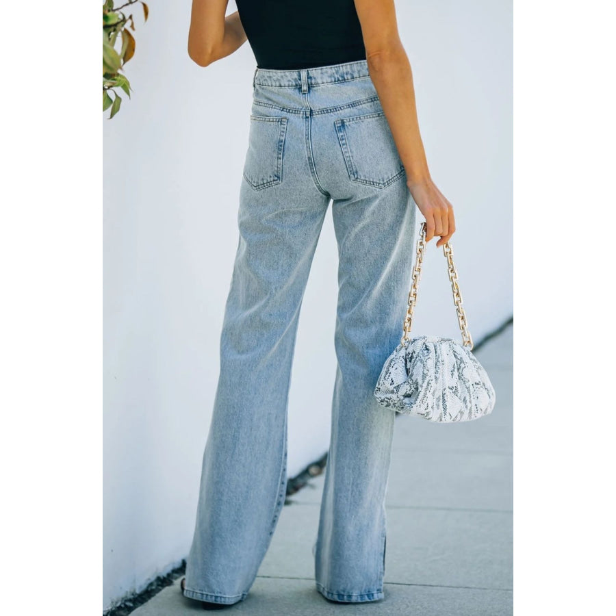 Side Slit Jeans with Pockets Apparel and Accessories