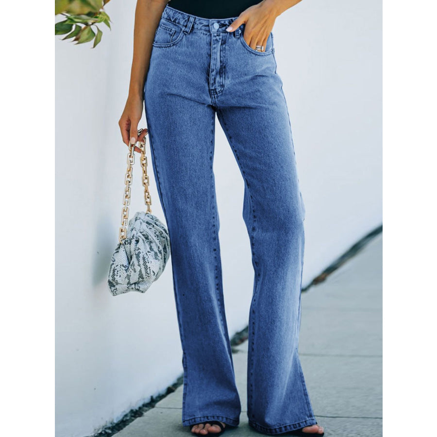 Side Slit Jeans with Pockets Apparel and Accessories