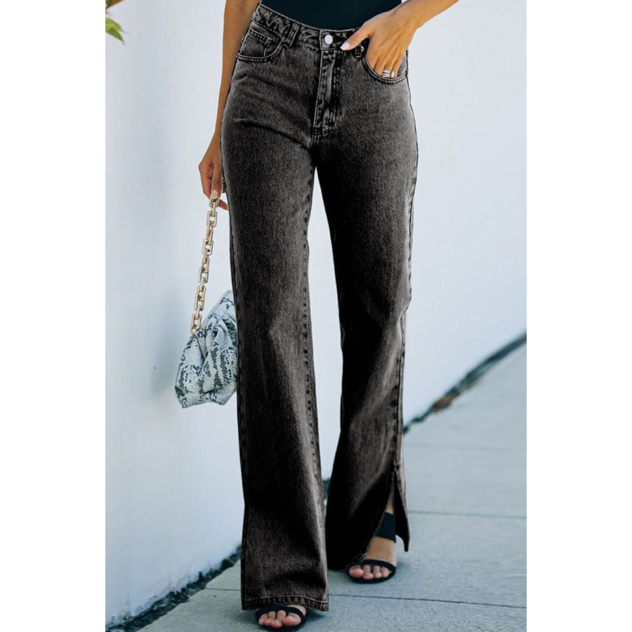 Side Slit Jeans with Pockets Dark / S Apparel and Accessories